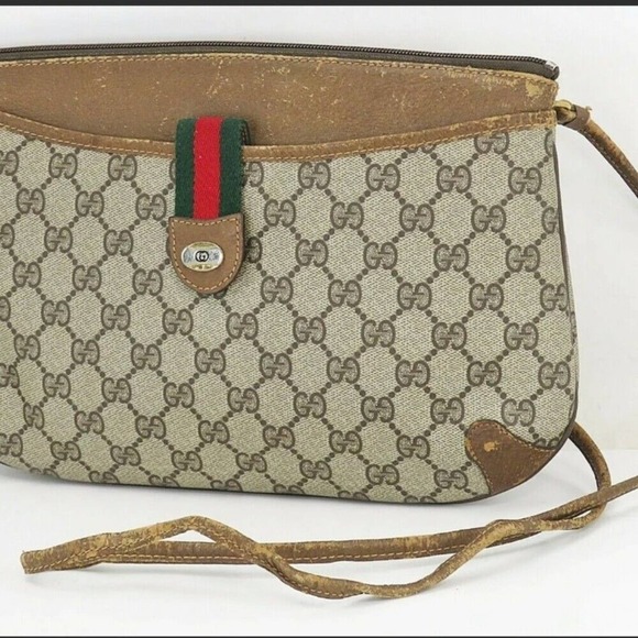 Gucci Handbags - Auth GUCCI Brown GG PVC Canvas and Leather Cross Body Bag Purse #43587